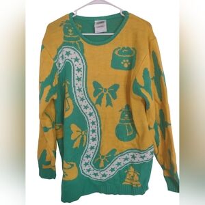 Cesar Dog Ugly Christmas Sweater Designed By Dogs Yellow Green Oversized Holiday